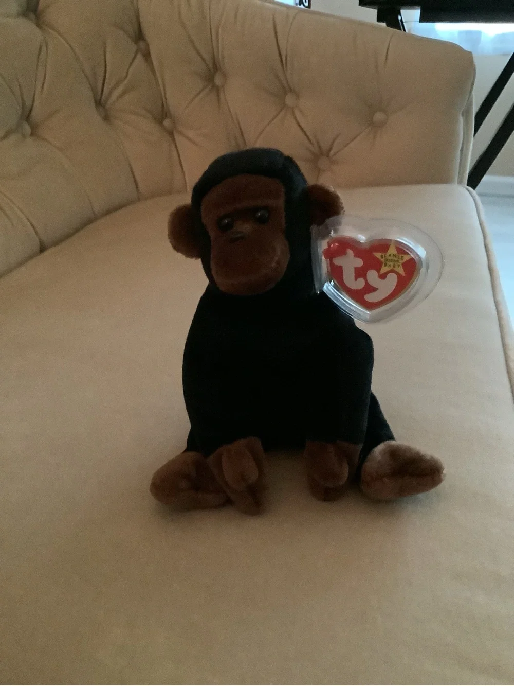TY Beanie Baby Plush Monkey - Black and Brown - Congo